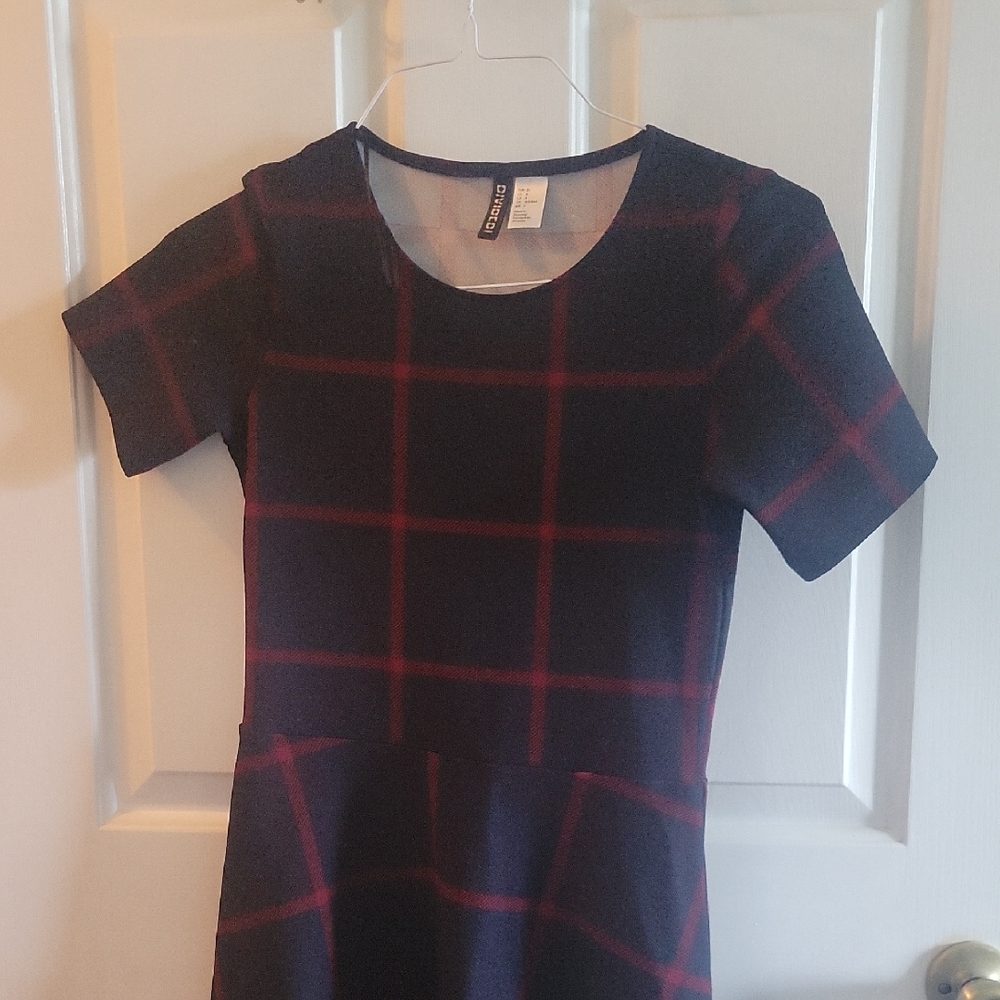 H&M Navy and Red Checkered Dress